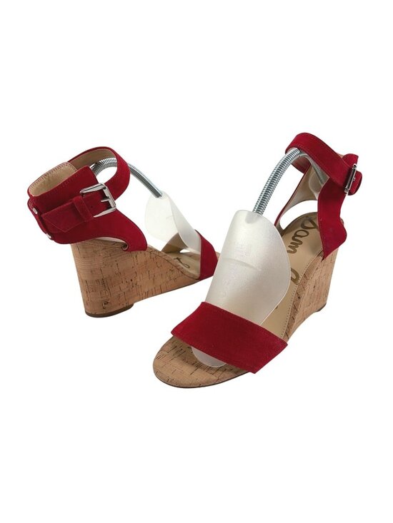 Sam Edelman Shoes - Sam Edelman Willow Womens 9.5M Red Suede Cork Wedge Sandals Ankle Strap Coastal